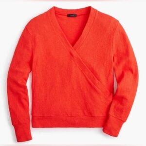 J. CREW Faux Wrap Top in Textured Crepe Vibrant Orange VNeckline Shirt Blouse